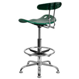 English Elm Vibrant and Chrome Drafting Stool with Tractor Seat