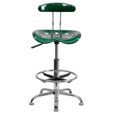 English Elm Vibrant and Chrome Drafting Stool with Tractor Seat