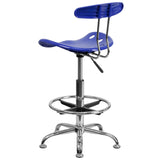 English Elm Vibrant and Chrome Drafting Stool with Tractor Seat