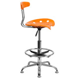 English Elm Vibrant and Chrome Drafting Stool with Tractor Seat