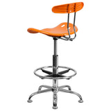 English Elm Vibrant and Chrome Drafting Stool with Tractor Seat