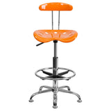 English Elm Vibrant and Chrome Drafting Stool with Tractor Seat