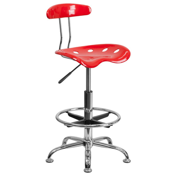 English Elm Vibrant and Chrome Drafting Stool with Tractor Seat