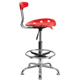 English Elm Vibrant and Chrome Drafting Stool with Tractor Seat