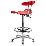 English Elm Vibrant and Chrome Drafting Stool with Tractor Seat