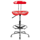 English Elm Vibrant and Chrome Drafting Stool with Tractor Seat