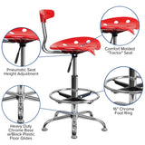 English Elm Vibrant and Chrome Drafting Stool with Tractor Seat