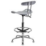 English Elm Vibrant and Chrome Drafting Stool with Tractor Seat