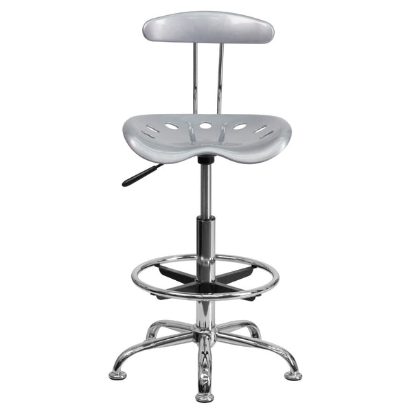 English Elm Vibrant and Chrome Drafting Stool with Tractor Seat