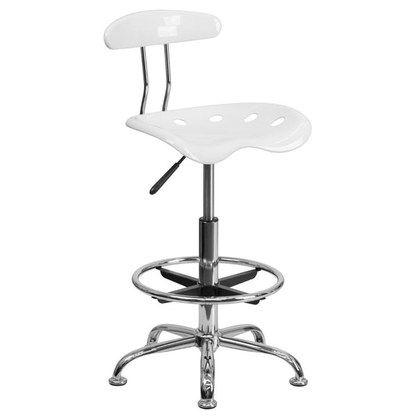English Elm Vibrant and Chrome Drafting Stool with Tractor Seat