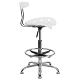 English Elm Vibrant and Chrome Drafting Stool with Tractor Seat