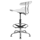 English Elm Vibrant and Chrome Drafting Stool with Tractor Seat