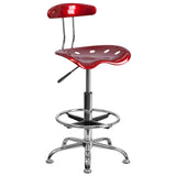 English Elm Vibrant and Chrome Drafting Stool with Tractor Seat