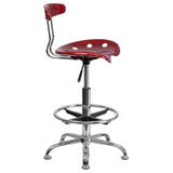 English Elm Vibrant and Chrome Drafting Stool with Tractor Seat