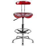 English Elm Vibrant and Chrome Drafting Stool with Tractor Seat