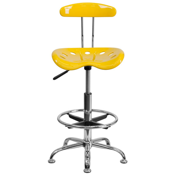 English Elm Vibrant and Chrome Drafting Stool with Tractor Seat