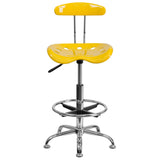 English Elm Vibrant and Chrome Drafting Stool with Tractor Seat