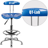 English Elm Personalized Vibrant and Chrome Drafting Stool with Tractor Seat