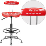 English Elm Personalized Vibrant and Chrome Drafting Stool with Tractor Seat