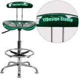 English Elm Personalized Vibrant and Chrome Drafting Stool with Tractor Seat