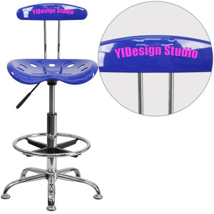 English Elm Personalized Vibrant and Chrome Drafting Stool with Tractor Seat
