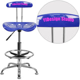 English Elm Personalized Vibrant and Chrome Drafting Stool with Tractor Seat