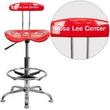 English Elm Personalized Vibrant and Chrome Drafting Stool with Tractor Seat