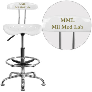 English Elm Personalized Vibrant and Chrome Drafting Stool with Tractor Seat