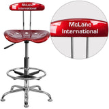 English Elm Personalized Vibrant and Chrome Drafting Stool with Tractor Seat