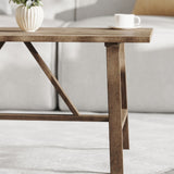 English Elm Solid Wood Farmhouse Coffee Table, Trestle Style Accent Table