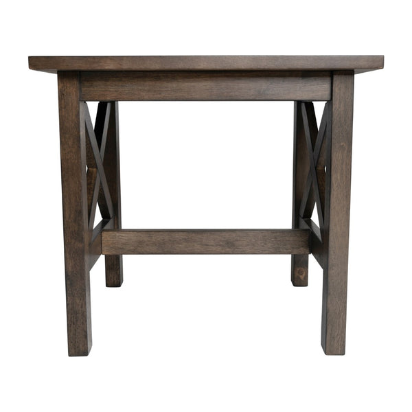 English Elm Farmhouse Style Solid Wood End Table with Traditional X-Frame Design