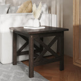 English Elm Farmhouse Style Solid Wood End Table with Traditional X-Frame Design