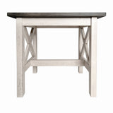 English Elm Farmhouse Style Solid Wood End Table with Traditional X-Frame Design in Acacia and Rustic White