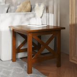 English Elm Farmhouse Style Solid Wood End Table with Traditional X-Frame Design