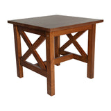 English Elm Farmhouse Style Solid Wood End Table with Traditional X-Frame Design