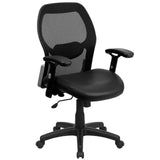 English Elm Commercial Grade Mid-Back Super Mesh Executive Swivel Office Chair with LeatherSoft Seat and Adjustable Lumbar & Arms