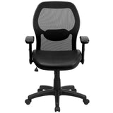 English Elm Commercial Grade Mid-Back Super Mesh Executive Swivel Office Chair with LeatherSoft Seat and Adjustable Lumbar & Arms