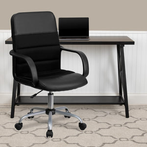 English Elm Commercial Grade Mid-Back LeatherSoft and Mesh Swivel Task Office Chair with Arms