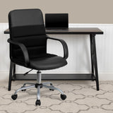 English Elm Commercial Grade Mid-Back LeatherSoft and Mesh Swivel Task Office Chair with Arms