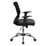 English Elm Commercial Grade Mid-Back Mesh Tapered Back Swivel Task Office Chair with LeatherSoft Seat, Chrome Base and T-Arms