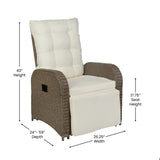 English Elm Commercial Grade Indoor/Outdoor Patio Wicker Rattan Recliner Lounge Chair with Flip up Side Table, Beige and