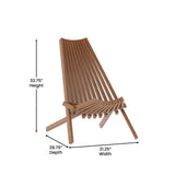 English Elm Commercial Grade Commercial Grade Indoor/Outdoor Folding Acacia Wood Chair, Low Profile Lounge for Patio, Porch, Garden,