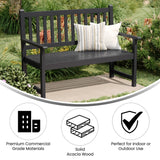 English Elm Commercial Grade Commercial Grade Indoor/Outdoor Patio Acacia Wood Bench, 2-Person Slatted Seat Loveseat for Park, Garden, Yard, Porch,