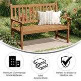 English Elm Commercial Grade Commercial Grade Indoor/Outdoor Patio Acacia Wood Bench, 2-Person Slatted Seat Loveseat for Park, Garden, Yard, Porch,