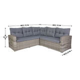 English Elm Commercial Grade Indoor/Outdoor Wicker Rattan Conversation Set, L-Shaped Sofa with Dining Table, Weather Resistant Cushions,