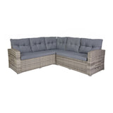 English Elm Commercial Grade Indoor/Outdoor Wicker Rattan Conversation Set, L-Shaped Sofa with Dining Table, Weather Resistant Cushions,