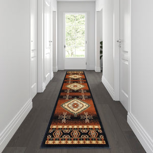 English Elm Southwestern Style 3' x 10' Brown Olefin Area Rug with Jute Backing for Entryway, Bedroom, Living Room