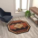 English Elm Southwestern Style Round 4' x 4' Olefin Area Rug with Jute Backing for Entryway, Bedroom, Living Room