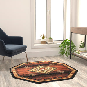 English Elm Southwestern Style Round 4' x 4' Olefin Area Rug with Jute Backing for Entryway, Bedroom, Living Room