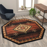 English Elm Southwestern Style Round 5' x 5' Brown Olefin Area Rug with Jute Backing for Entryway, Bedroom, Living Room